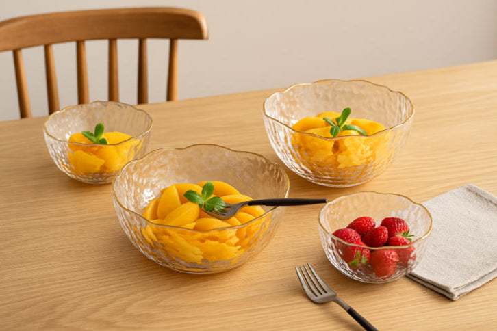 Coupe à fruit en verre vintage jaune