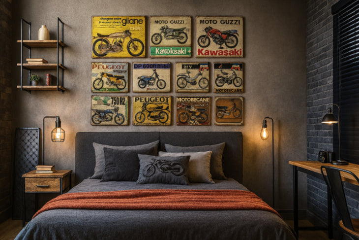 Décoration industrielle vintage lit