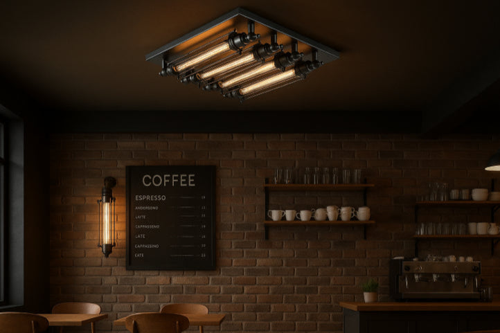 Eclairage industriel vintage cafétéria