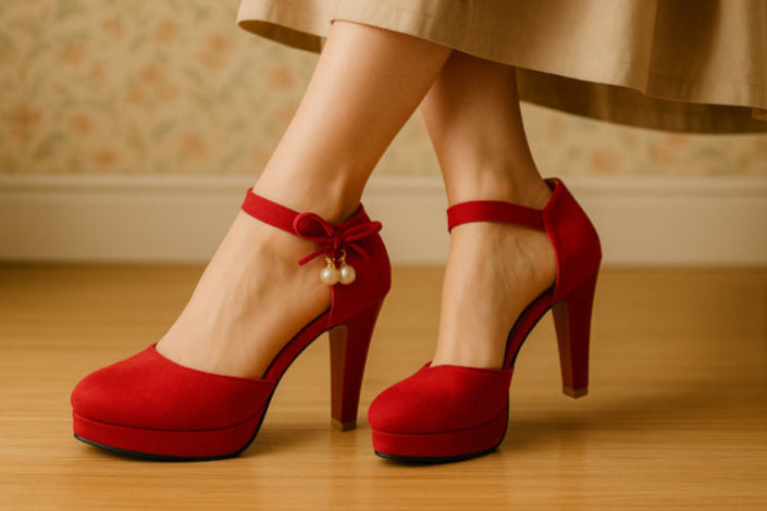 Escarpins vintage perle blanc rouge