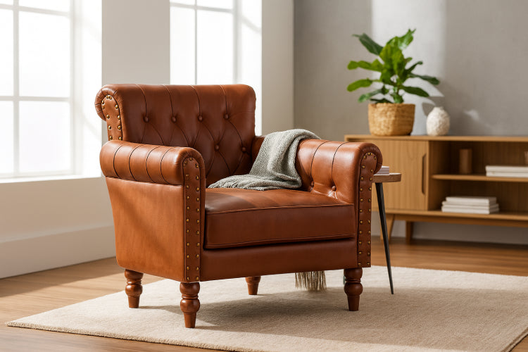 Fauteuil club cuir vintage  salon