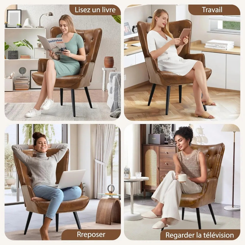 Fauteuil scandinave similicuir rétro cuir