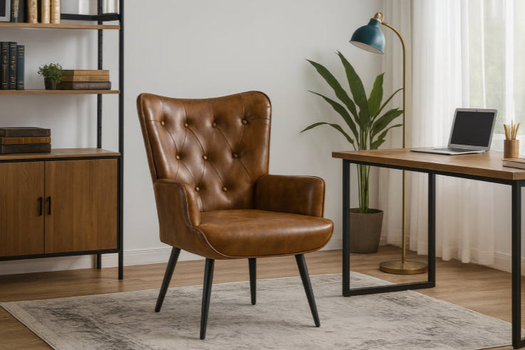 Fauteuil scandinave similicuir rétro cuir marron