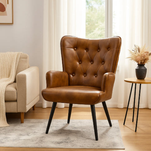 Fauteuil scandinave similicuir rétro cuir salon