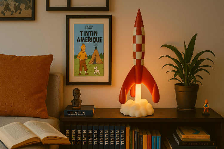 Fusée Tintin vintage chaise livre