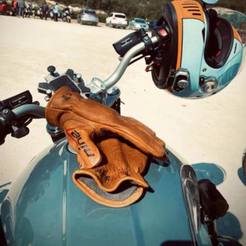 Gants moto vintage marron cuir