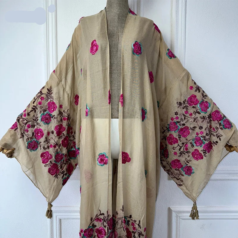 Gilet long vintage bohème beige