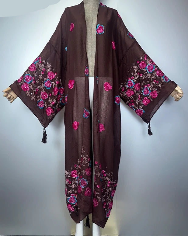 Gilet long vintage bohème mauve