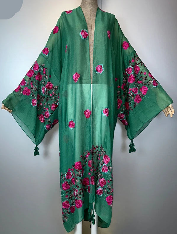 Gilet long vintage bohème vert