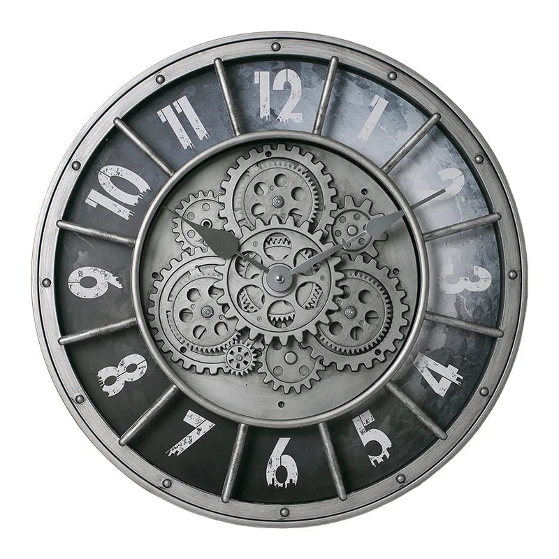 Horloge industrielle vintage argent