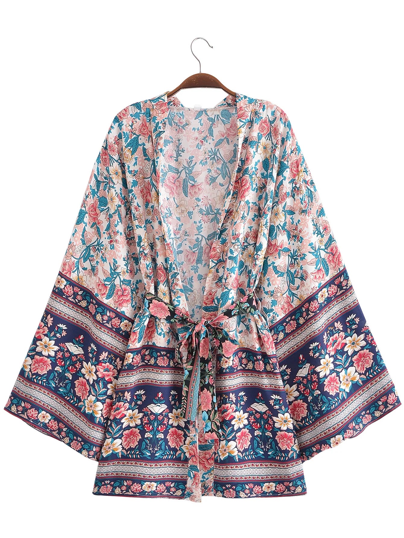 Kimono court vintage blanc rose