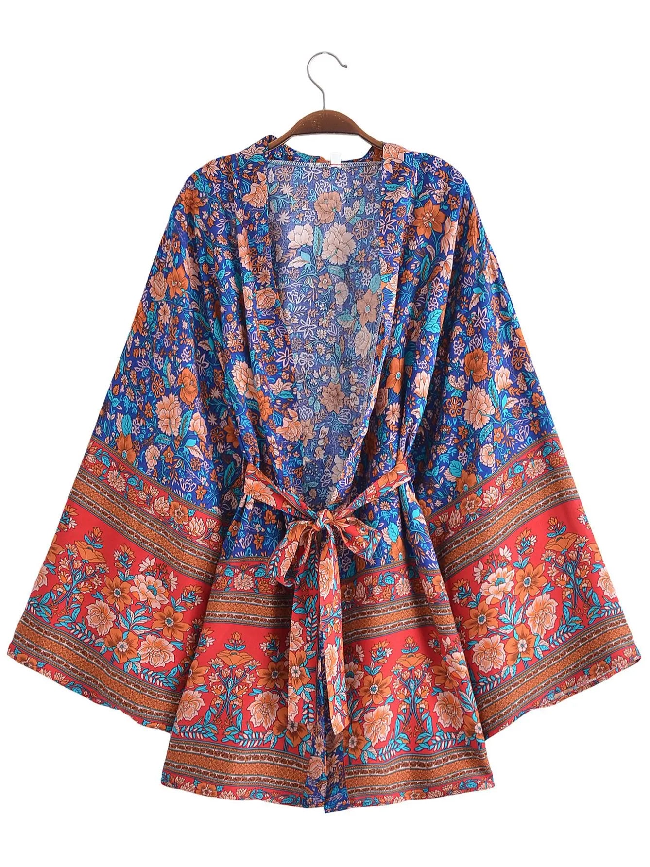 Kimono court vintage rouge bleu