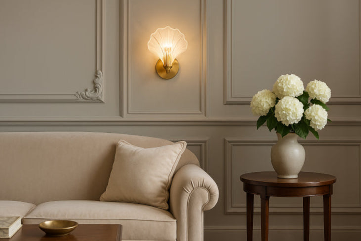 Lampe coquillage vintage salon fleurs