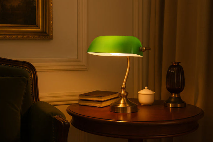 Lampe verte vintage salon