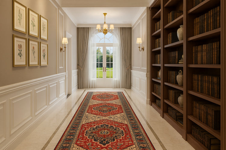 Long tapis de couloir perse vintage bibliothèque