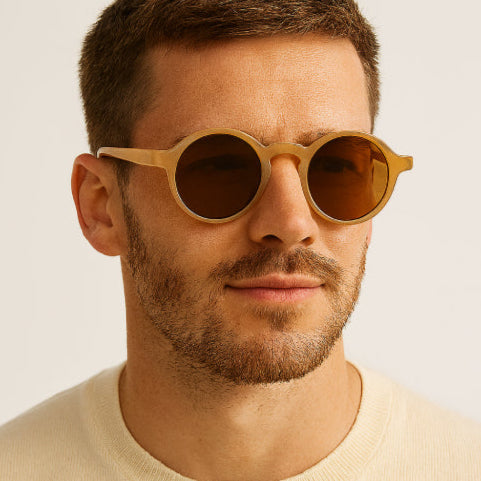 Lunette ronde vintage homme fond blanc doré