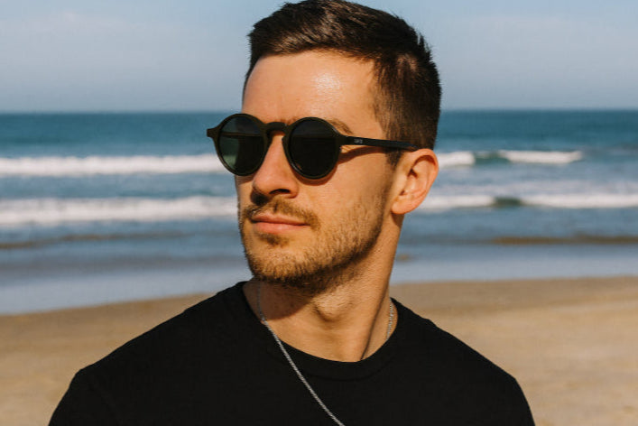 Lunette ronde vintage homme noir plage