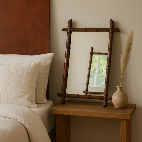 Miroir bambou vintage plume
