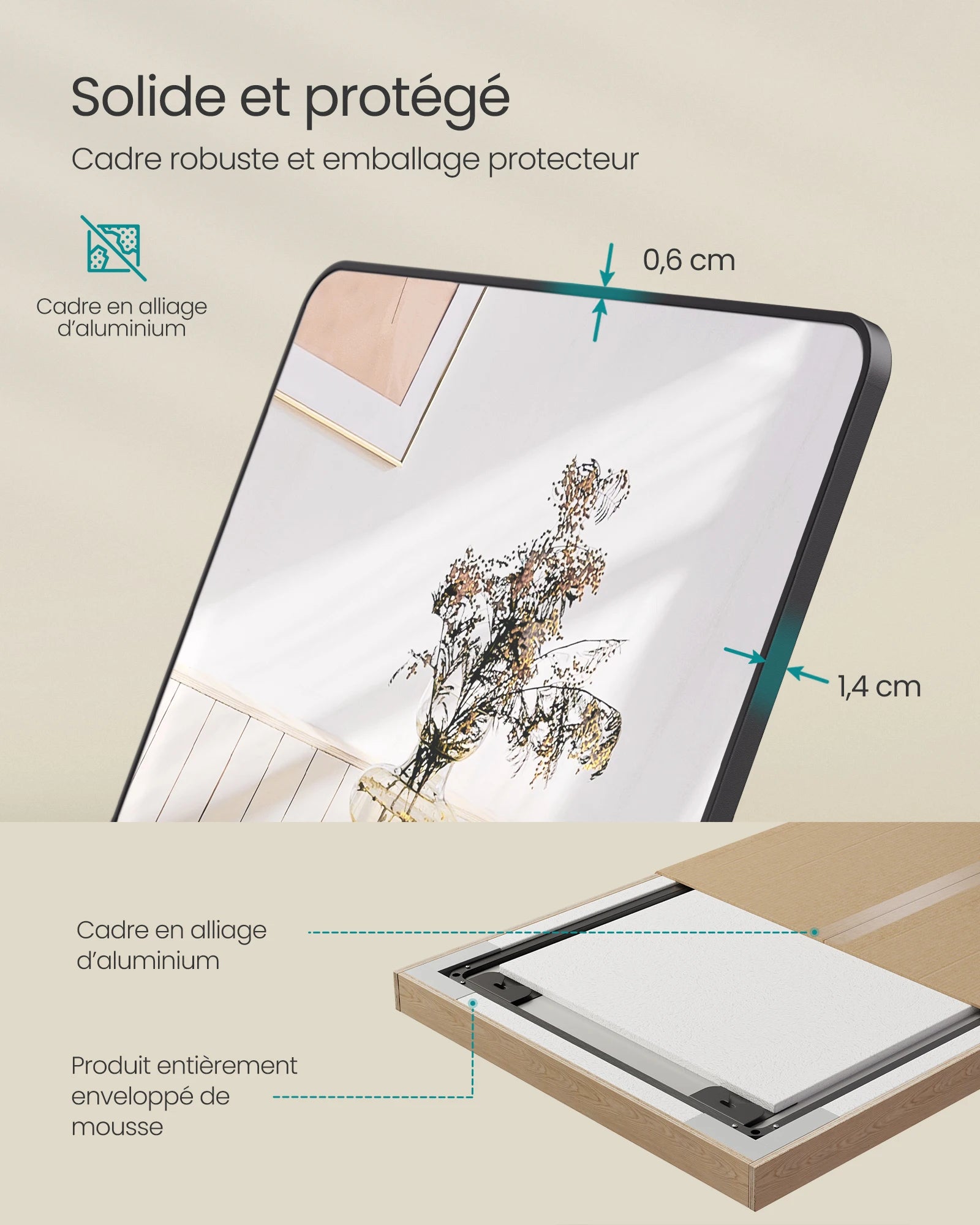 Miroir sur pied vintage solide