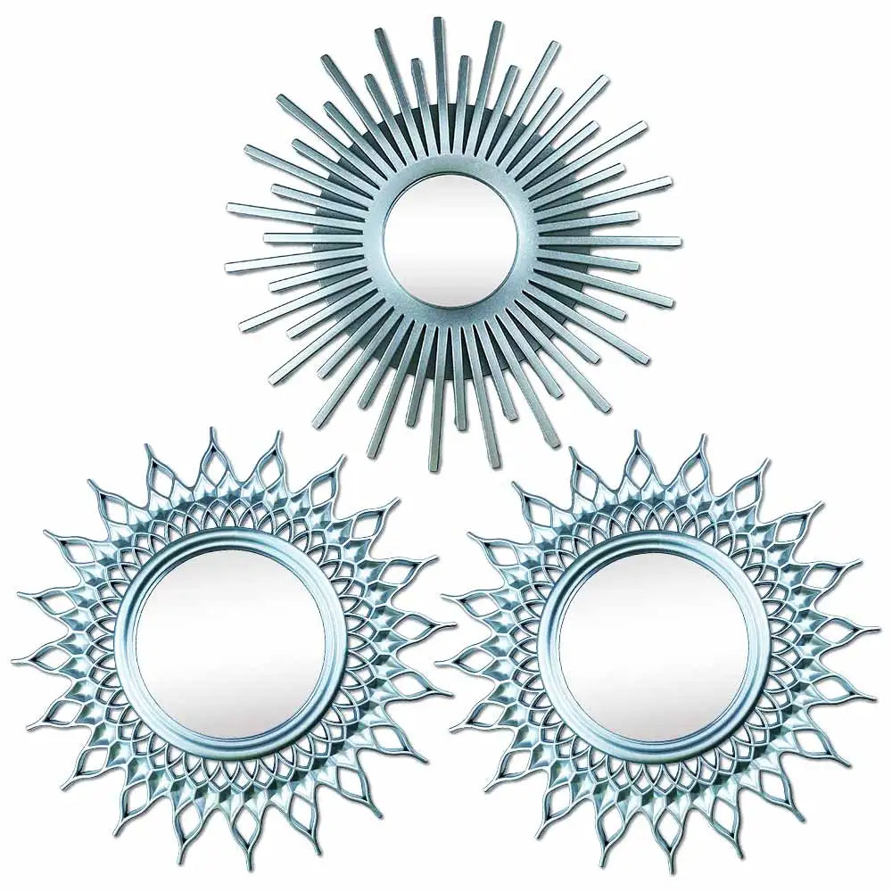 Miroir vintage soleil argent fond blanc