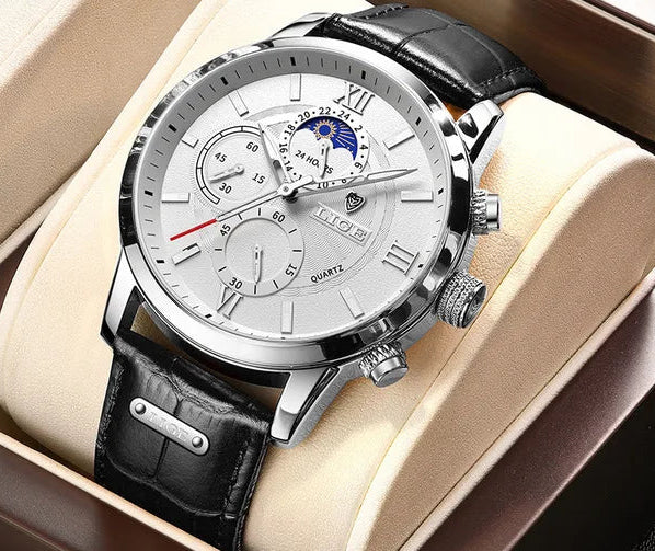 Montre en cuir homme vintage blanc argent