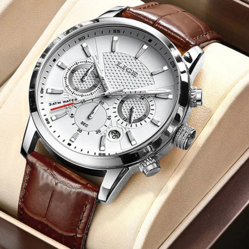 Montre en cuir homme vintage blanc marron