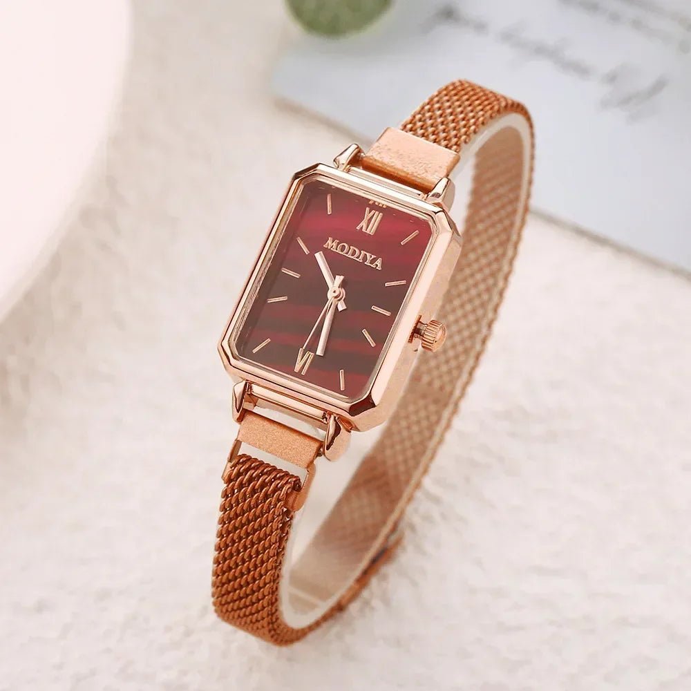 Montre rectangulaire femme vintage rouge