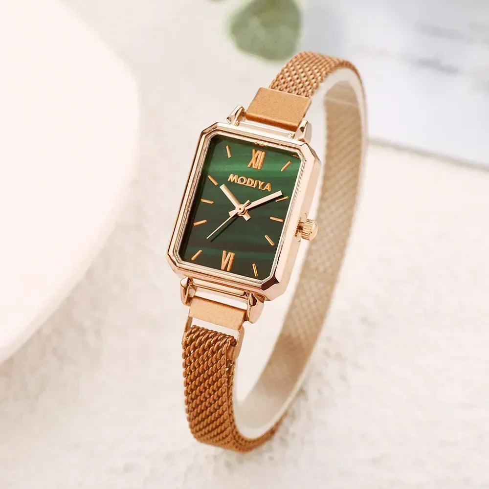Montre rectangulaire femme vintage vert