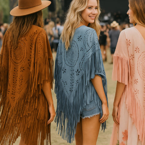 Pancho vintage marron rose bleu