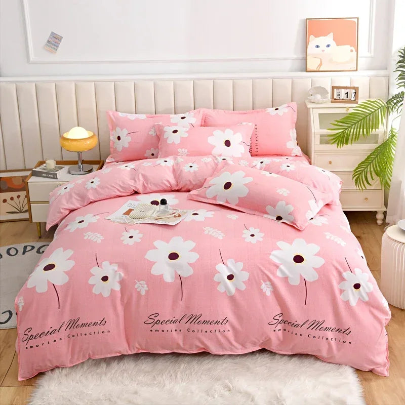 Parure de lit vintage rose fleur blanc