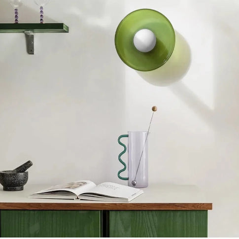 Plafonnier verre vintage vert blanc