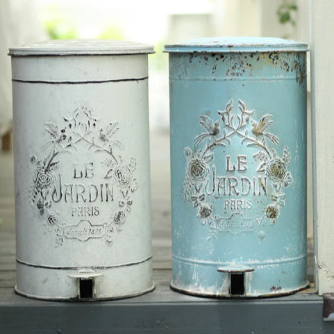 Poubelle vintage cuisine bleu blanc