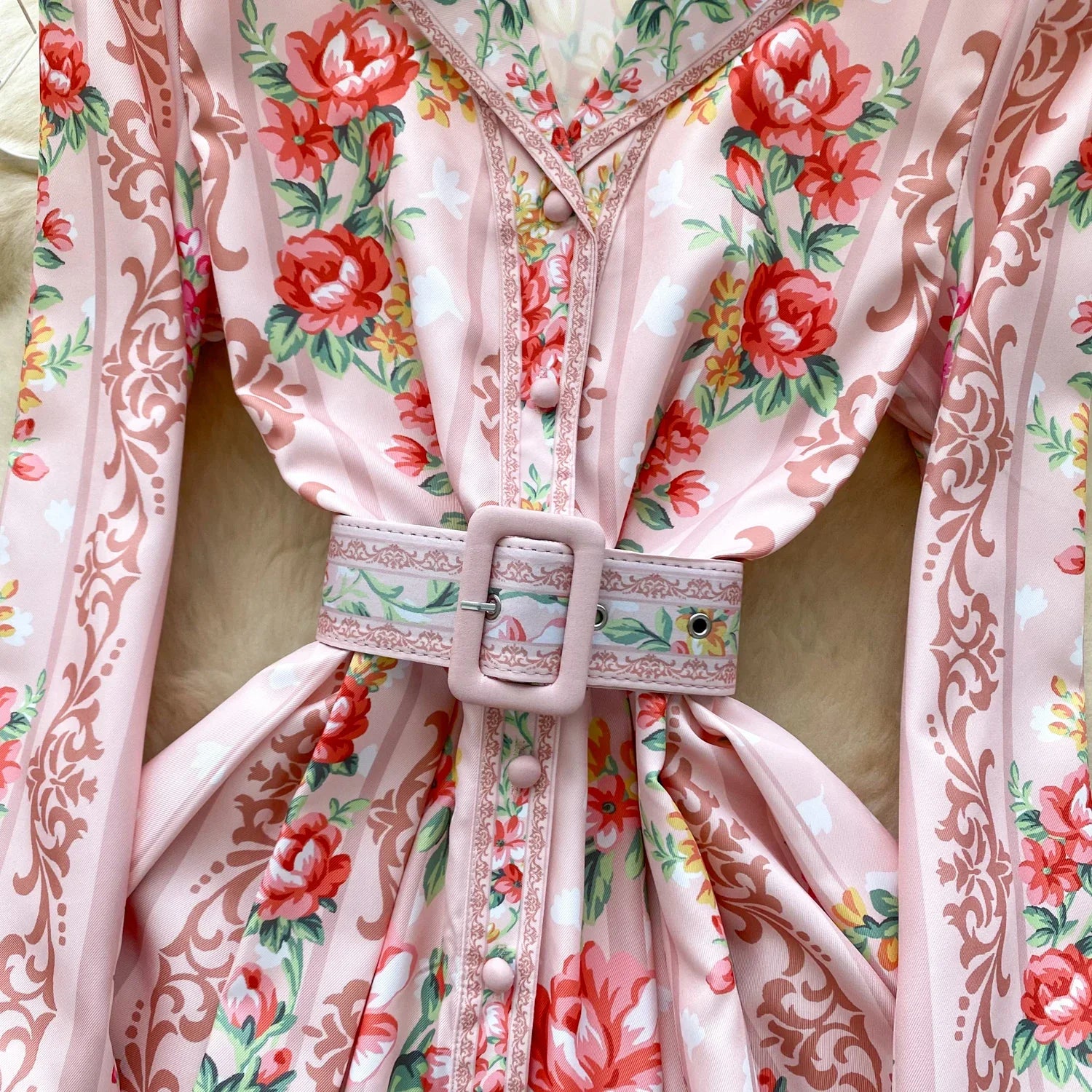 Robe année 40 longue ceinture