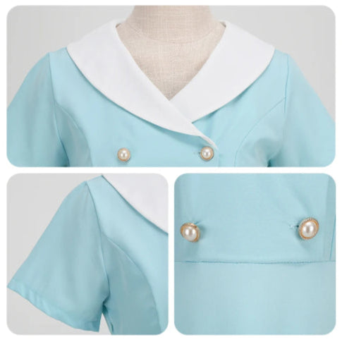 Robe année 50 bleu clair blanc