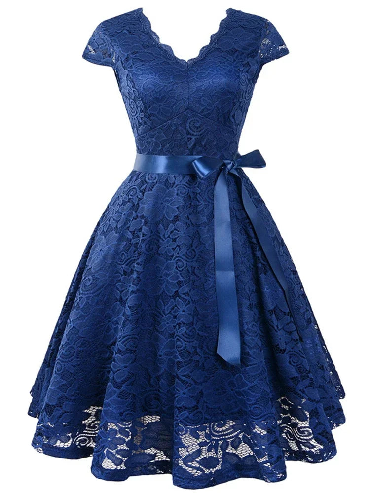 Robe année 50 dentelle bleu