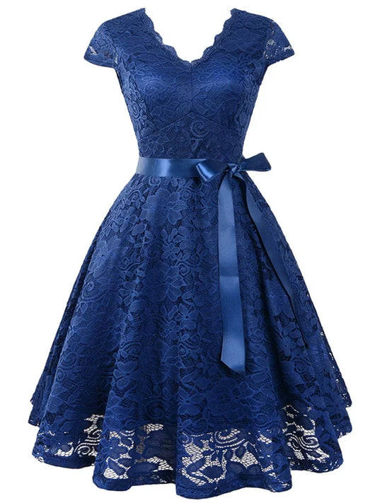 Robe année 50 dentelle bleu