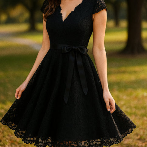 Robe année 50 dentelle noir jardin