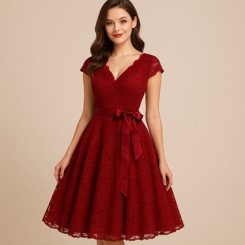 Robe année 50 dentelle rouge fille jolie