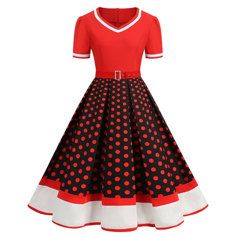 Robe année 50 rouge  a pois rouge