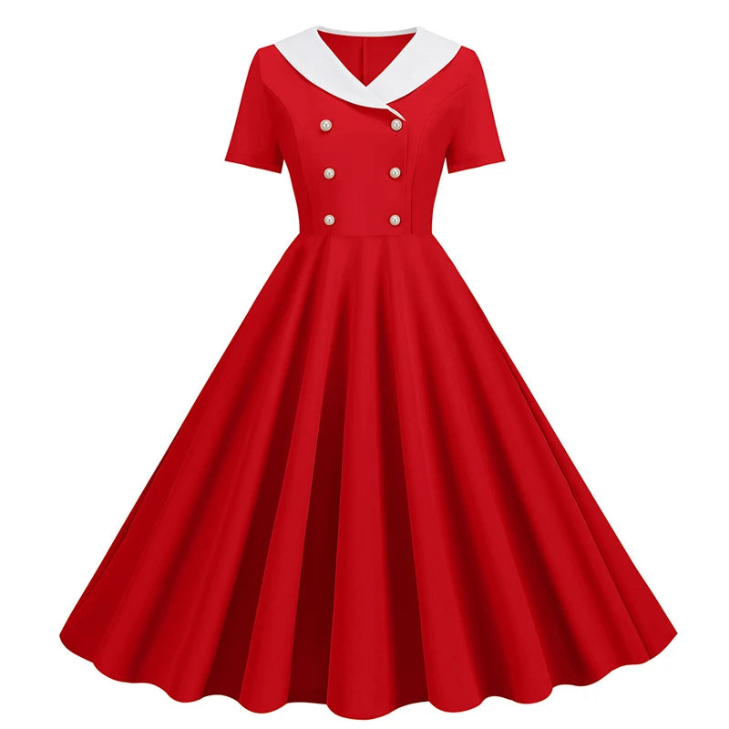Robe année 50 rouge fond blanc