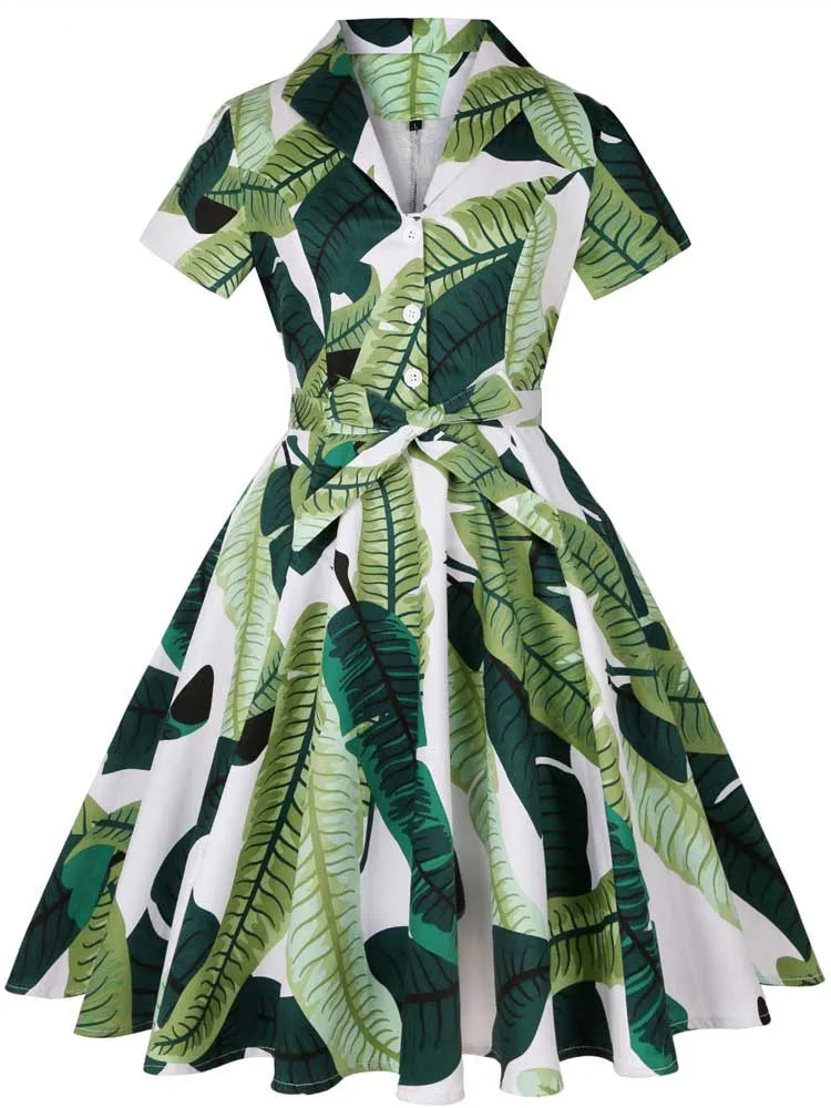 Robe année 60 feuille verte