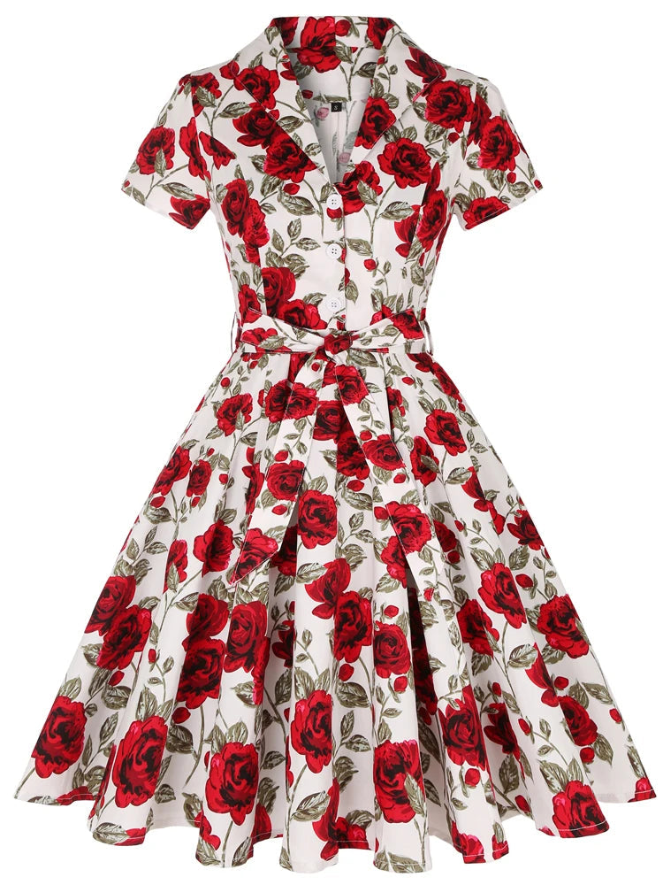 Robe année 60 fleur fond blanc