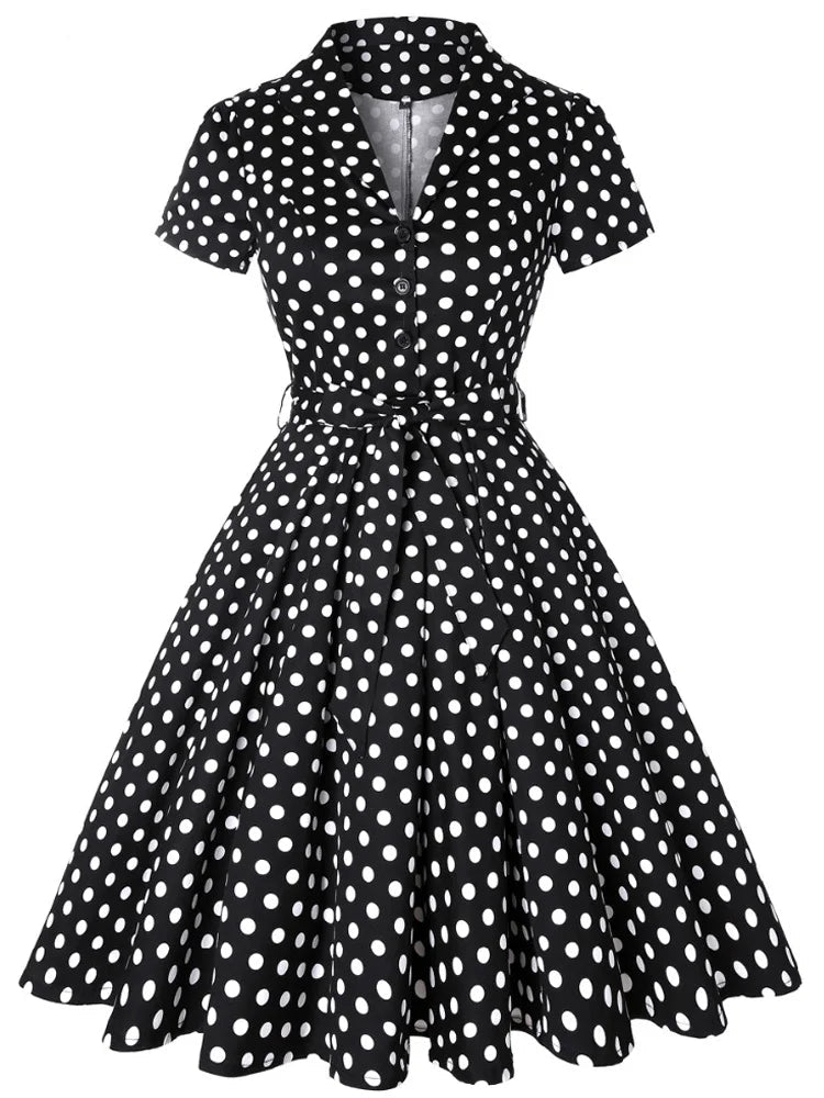 Robe année 60 noir point blanc