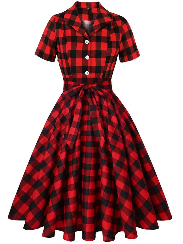 Robe année 60 rouge carreau