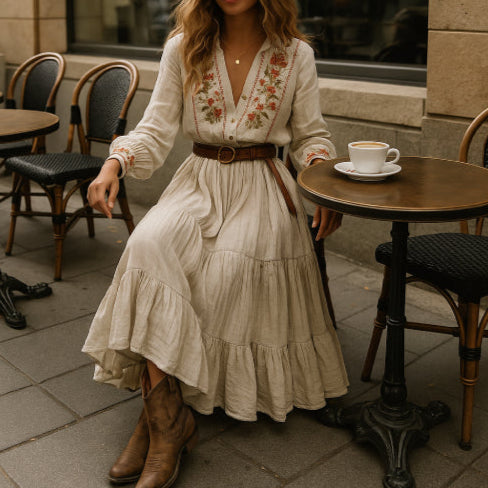 Robe bohème blanche café