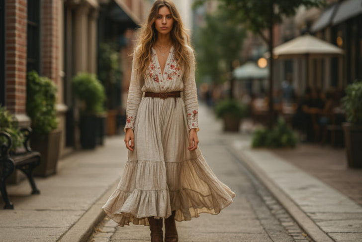 Robe bohème blanche rue
