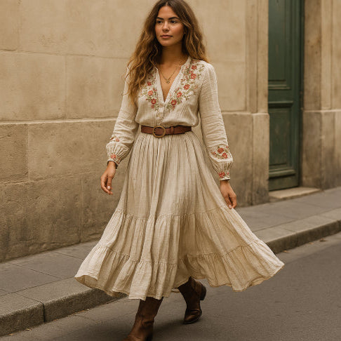 Robe bohème blanche rue fille