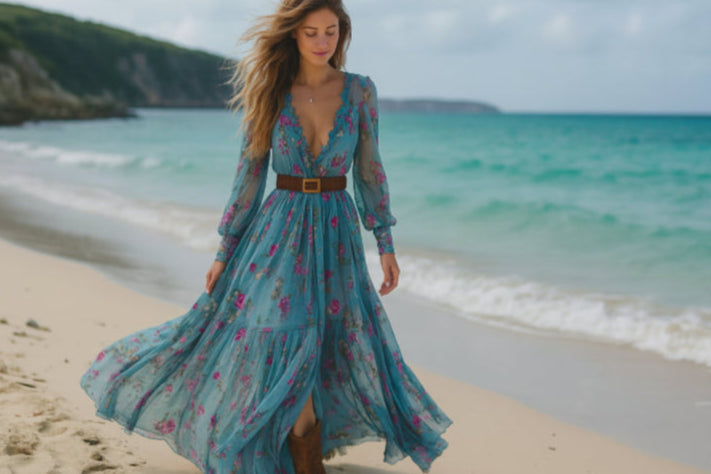 Robe bohème bleu plage