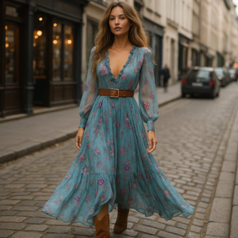 Robe bohème bleu rue