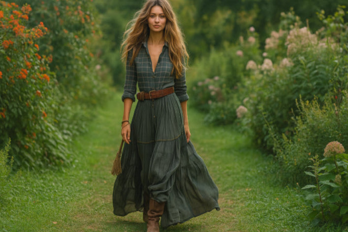 Robe bohème vert jardin